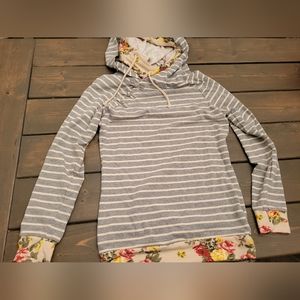 AMPERSAND AVE Gray Striped Floral Hoodie